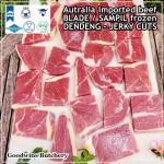 Beef BLADE Australia frozen daging sapi sampil CUBED-DADU RENDANG / CURRY BITE-SIZE 2cm 5/8" (price/pack 600g +/-50pcs) any brand in stock; GBP, WMPG, RALPHS or AMH